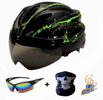 Stijlvolle Zwarte Bril Fiets Helm Ultralight Patroon Fietshelm Riding Mountain Racefiets Integraal Gegoten Fietshelmen zwart groen