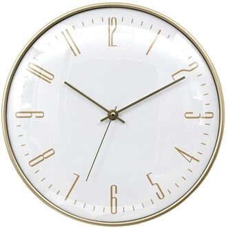 stille wandklok - goud/wit - D30 cm - kunststof