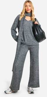 Stitch Detail Zachte Gebreide Broek Met Wijde Pijpen, Grey - S