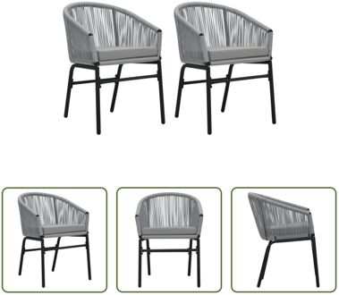 Stoelen Buiten - Set van 2 - Antraciet - PE-rattan - Stalen Frame - Waterafstotende Kussens Grijs