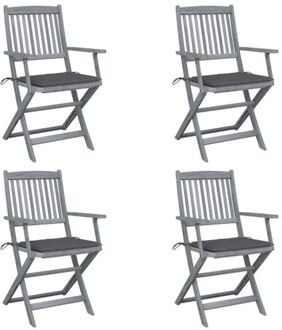 Stoelenset Acaciahout - Klapstoelen - 54x57x91 cm - Inklapbaar - Antraciet Kussen - Set van 4 Grijs