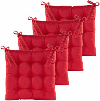 Stoelkussen gewatteerd - 4x - rood - 38 x 38 cm - binnen/buiten