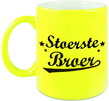 Stoerste broer cadeau mok / beker neon geel 330 ml - verjaardag / geslaagd cadeau - feest mokken