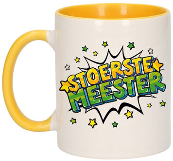 Stoerste meester cadeau mok / beker wit en geel met sterren 300 ml - feest mokken