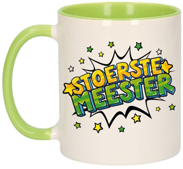 Stoerste meester cadeau mok / beker wit en groen met sterren 300 ml - feest mokken
