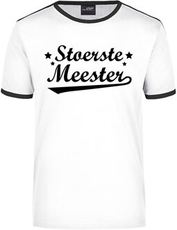 Stoerste meester cadeau ringer t-shirt wit met zwarte randjes voor heren - Einde schooljaar/meesterdag cadeau S