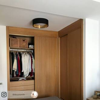 Stoffen plafondlamp Coleen in zwart, binnenin goud zwart, goud, wit