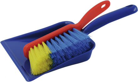 Stoffer en blik - 2x - voor kinderen - gekleurd - 22 x 14 cm - schoonmaakset kinderen