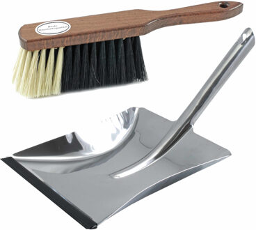 Stoffer en blik bruin/zilver van edelstaal voor binnen - Stoffer en blik Zilverkleurig