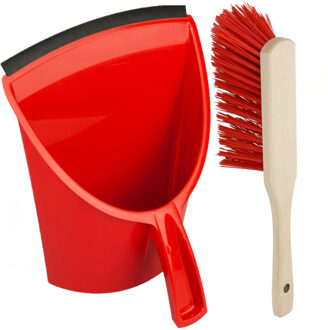 Stoffer en blik/emmer set - rood - kunststof - binnen en buiten gebruik