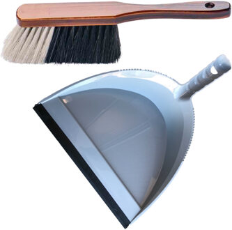 Stoffer en blik grijs/bruin van kunststof met lip voor binnen