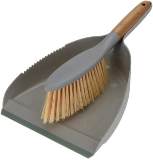 Stoffer en blik grijs - van kunststof en bamboe - Schoonmaak