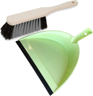 Stoffer en blik groen van kunststof/hout met lip voor binnen - Stoffer en blik