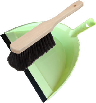 Stoffer en blik groen van kunststof/hout met lip voor binnen