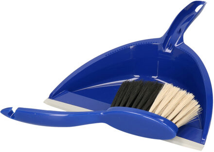 Stoffer en blik - kunststof - 35 x 25 cm - donkerblauw - met rubber rand