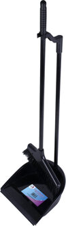 Stoffer en blik met lange steel - 104 cm - kunststof - zwart