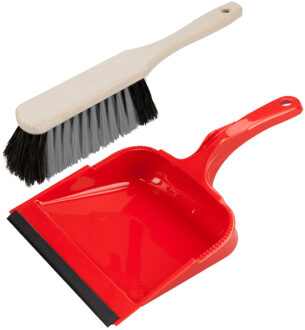 Stoffer en blik rood van kunststof/hout met lip voor binnen - Stoffer en blik