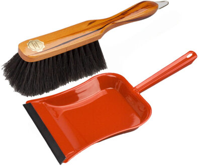 Stoffer en blik - rood - van metaal/gelakt hout - met lip - voor binnen - Zachte borstel