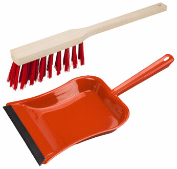 Stoffer en blik rood van metaal met lip voor buiten