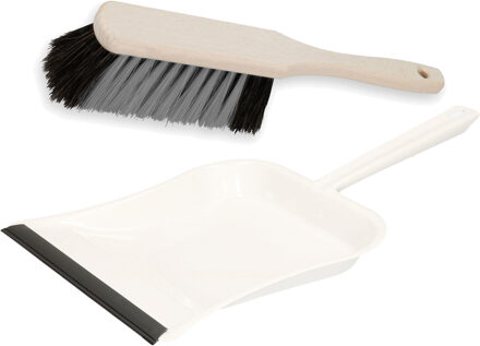 Stoffer en blik set Alaska - metaal wit 39 x 24 - stoffer hout 30 cm - voor binnen