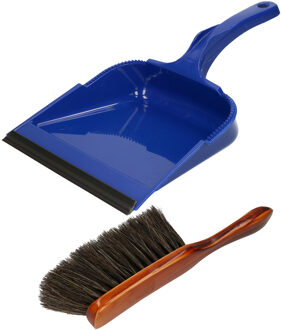 Stoffer en blik set Alpina - blik kunststof - blauw - 35 x 23 cm - borstel zacht haar 24 cm