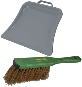 Stoffer en blik set Dirtmaster - blik metaal - groen/grijs - 32 x 22 cm - borstel haar hard