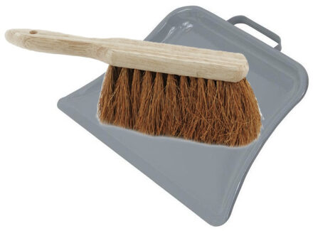 Stoffer en blik set Dirtmaster - blik metaal - naturel/grijs - 32 x 22 cm - borstel haar hard