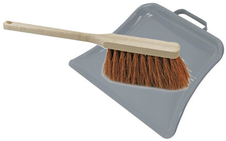 Stoffer en blik set Dirtmaster - blik metaal - naturel/grijs - 32 x 22 cm - borstel haar hard