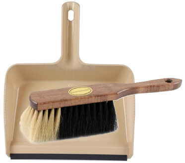 Stoffer en blik set Freya - blik kunststof - beige - 38 x 30 cm - borstel hout/paardenhaar 29 cm