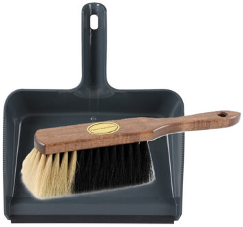 Stoffer en blik set Freya - blik kunststof - blauw - 38 x 30 cm - borstel hout/paardenhaar 29 cm