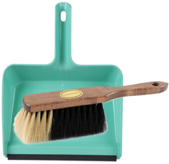 Stoffer en blik set Freya - blik kunststof - mint - 38 x 30 cm - borstel hout/paardenhaar 29 cm