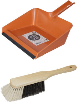 Stoffer en blik set Freya - blik kunststof - terra - 38 x 30 cm - borstel hout 30 cm