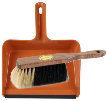 Stoffer en blik set Freya - blik kunststof - terra - 38 x 30 cm - borstel hout/paardenhaar 29 cm