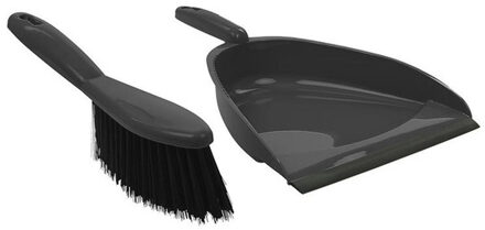 Stoffer en blik set - kunststof - grijs - 22 x 33 cm