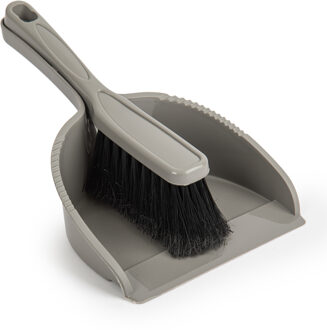 Stoffer en blik set Small - grijs - zachte borstel - kunststof - 24 x 17 cm
