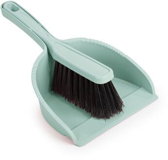 Stoffer en blik set Small - groen - zachte borstel - kunststof - 24 x 17 cm