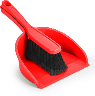 Stoffer en blik set Small - rood - zachte borstel - kunststof - 24 x 17 cm