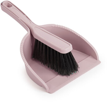 Stoffer en blik set Small - roze - zachte borstel - kunststof - 24 x 17 cm