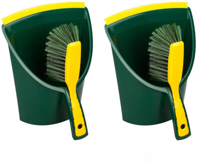 Stoffer en blik - Set van 2x stuks - voor buiten - 32 x 28 cm - groen/geel - kunststof