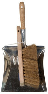 Stoffer en blik set van verzinkt staal en hout 22 x 23 cm - Stoffer en blik Zilverkleurig