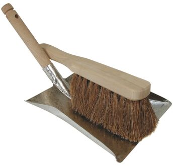 Stoffer en blik set verzinkt/hout - kokosharen - voor buiten - 23 x 21 cm