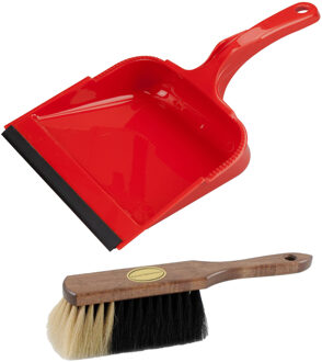 Stoffer en blik set - Vienna - blik kunststof - rood - 35 x 23 cm - borstel zacht paardenhaar 29 cm