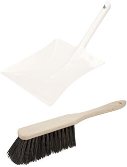 Stoffer en Blik set Vikan - voor buiten - blik van metaal - wit - 38 x 23 cm - borstel hout 38 cm