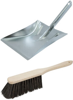 Stoffer en Blik set Vikan - voor buiten - blik van metaal - zilver - 38 x 23 cm - borstel hout 38 cm