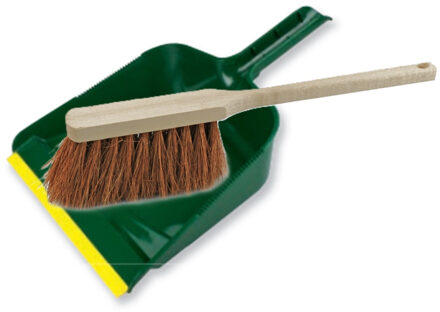 Stoffer en blik set voor buiten - groen/naturel - kunststof - hout met kokosharen