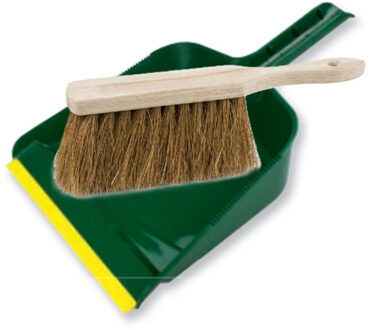 Stoffer en blik set voor buiten - groen/naturel - kunststof - hout met kokosharen