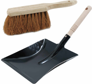 Stoffer en blik van zwart metaal en kokosvezel voor binnen en buiten