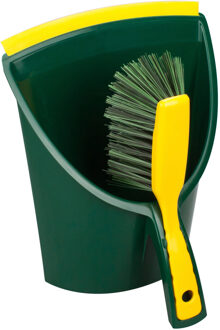 Stoffer en blik - voor buiten - 32 x 28 cm - groen/geel - kunststof