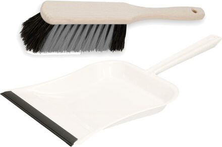 Stoffer en blik - wit - metaal/hout met lip - voor binnen - Zachte borstel handveger