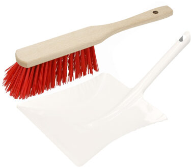 Stoffer en blik wit/rood van metaal/hout voor buiten